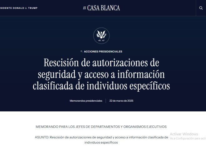 Trump revoca acceso a información clasificada a Biden, Harris, Clinton y otros opositores