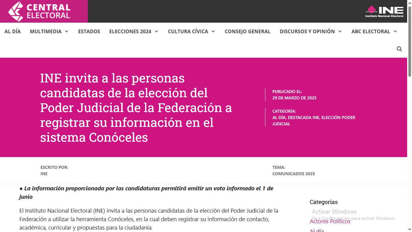 INE pide a candidatos del Poder Judicial registrar su información en Conóceles