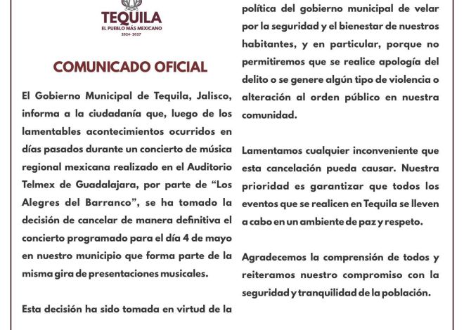 Cancelan concierto de Los Alegres del Barranco en Tequila, Jalisco, tras escándalo por apología a “El Mencho”