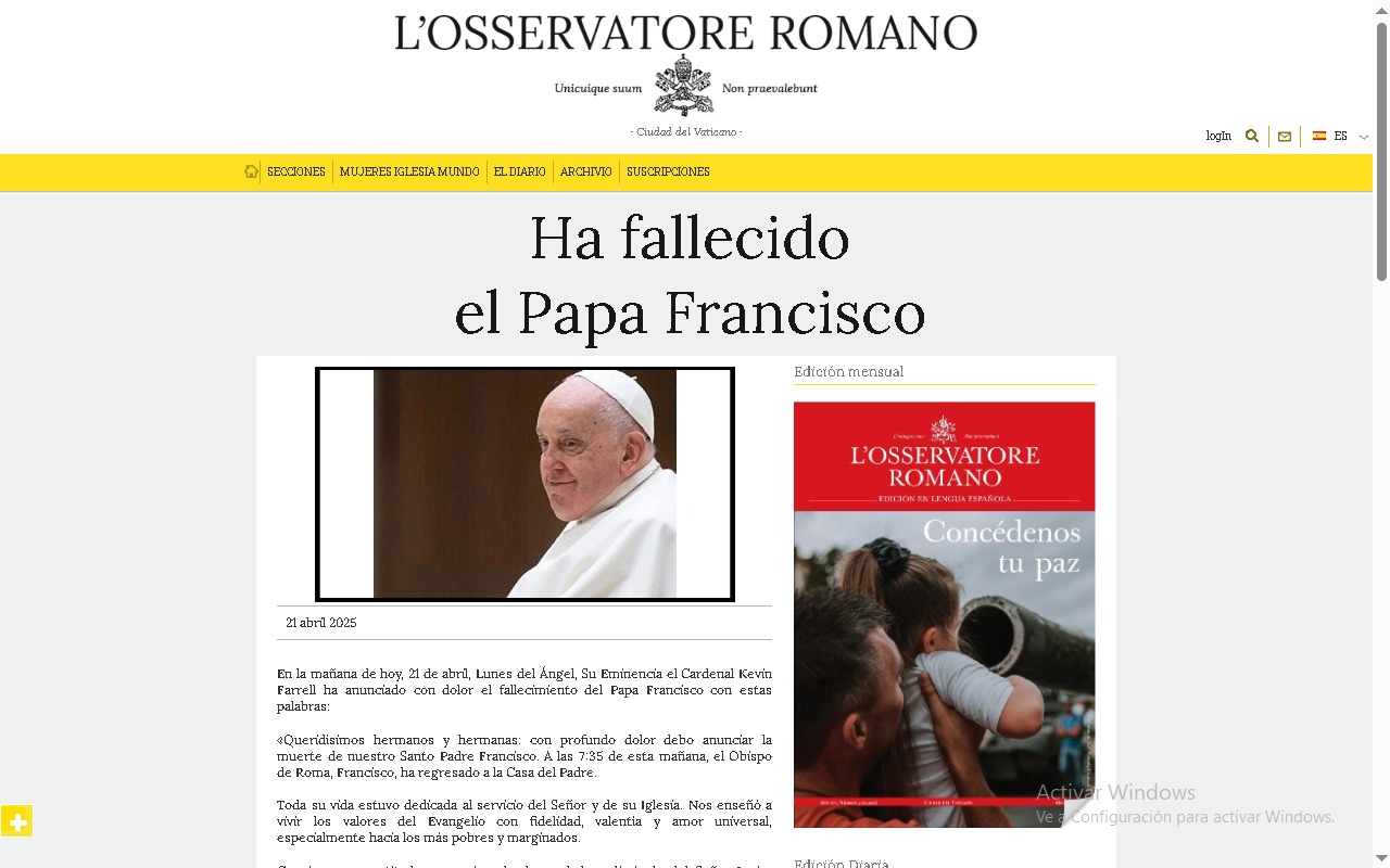Murió EL Papa Francisco
