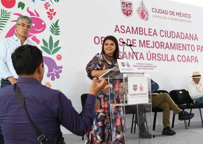 Presenta jefa de Gobierno Clara Brugada en Santa Úrsula Coapa obras de mejoramiento urbano para comunidades de la zona cercana al Estadio Azteca