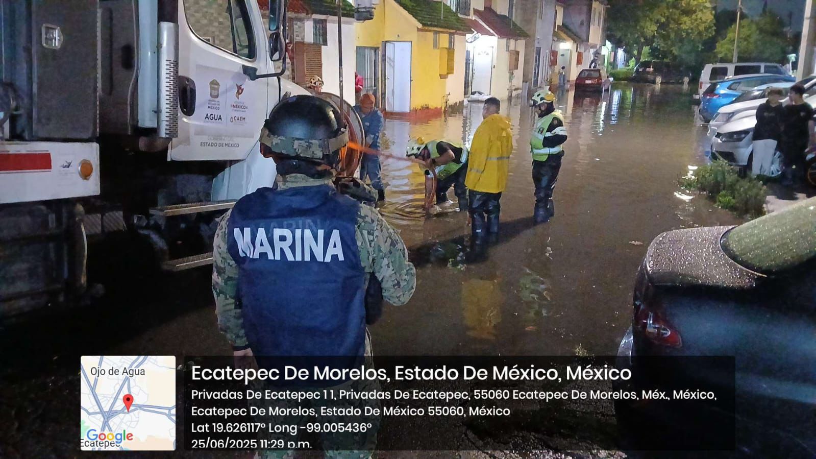 Brindan auxilio a población afectada por lluvias en Ecatepec: SEMAR y autoridades locales despliegan operativo conjunto