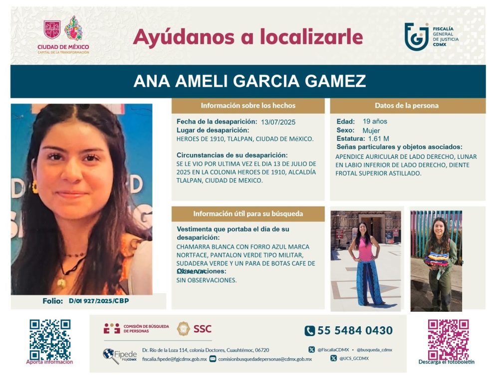 Autoridades intensifican búsqueda de Ana Amelí García Gámez en el Ajusco