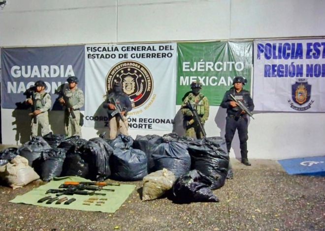 Decomisan autoridades estatales y federales más de 200 kilos de presunta droga y armamento en el municipio de Copalillo