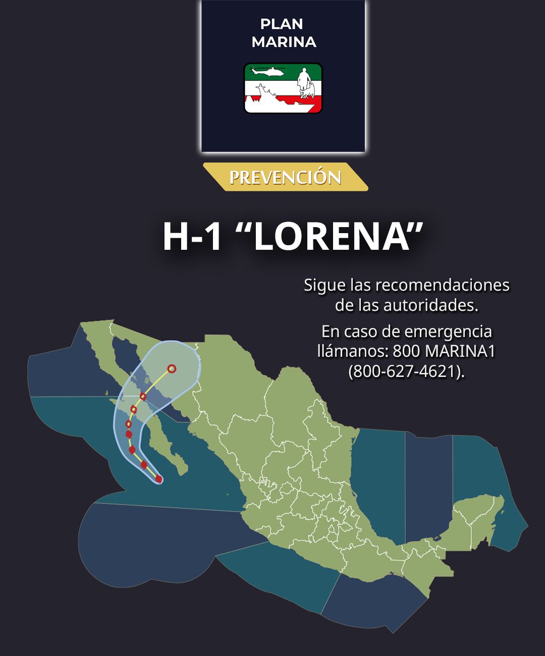 #HuracánLorena se fortalece frente a Baja California Sur; Marina activa Plan de Prevención