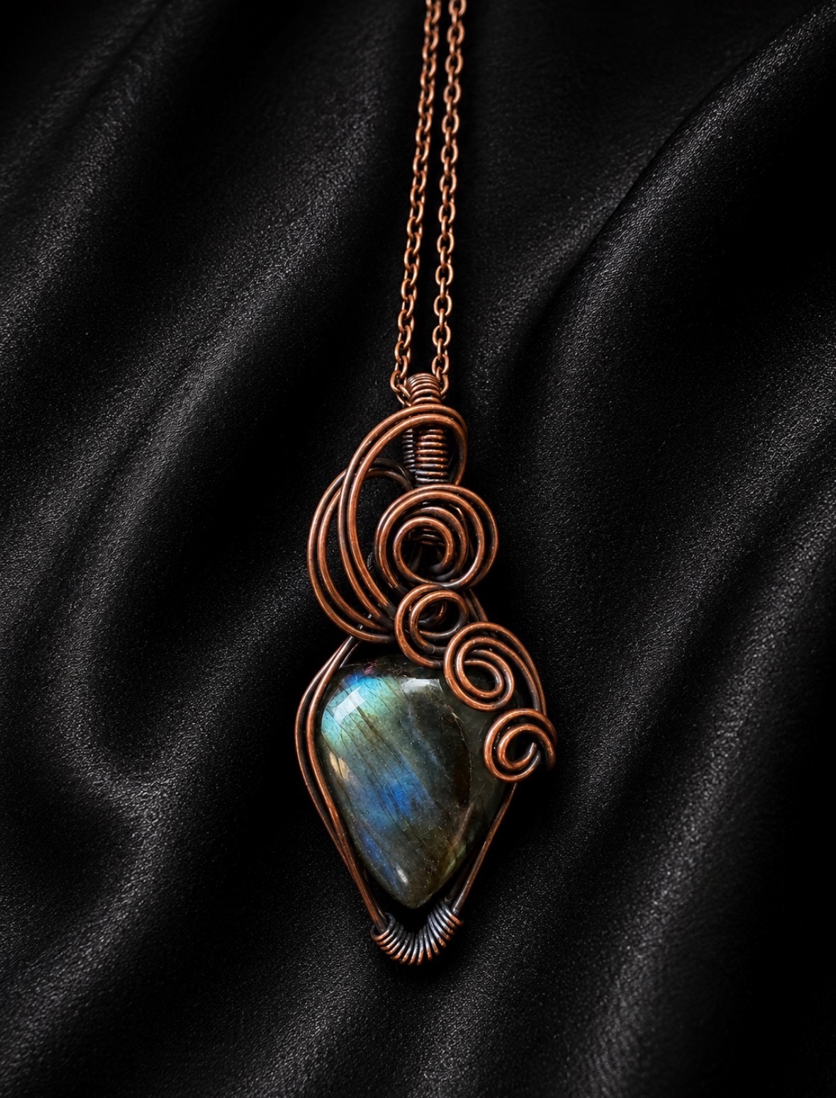 swirled triangular labradorite pendant