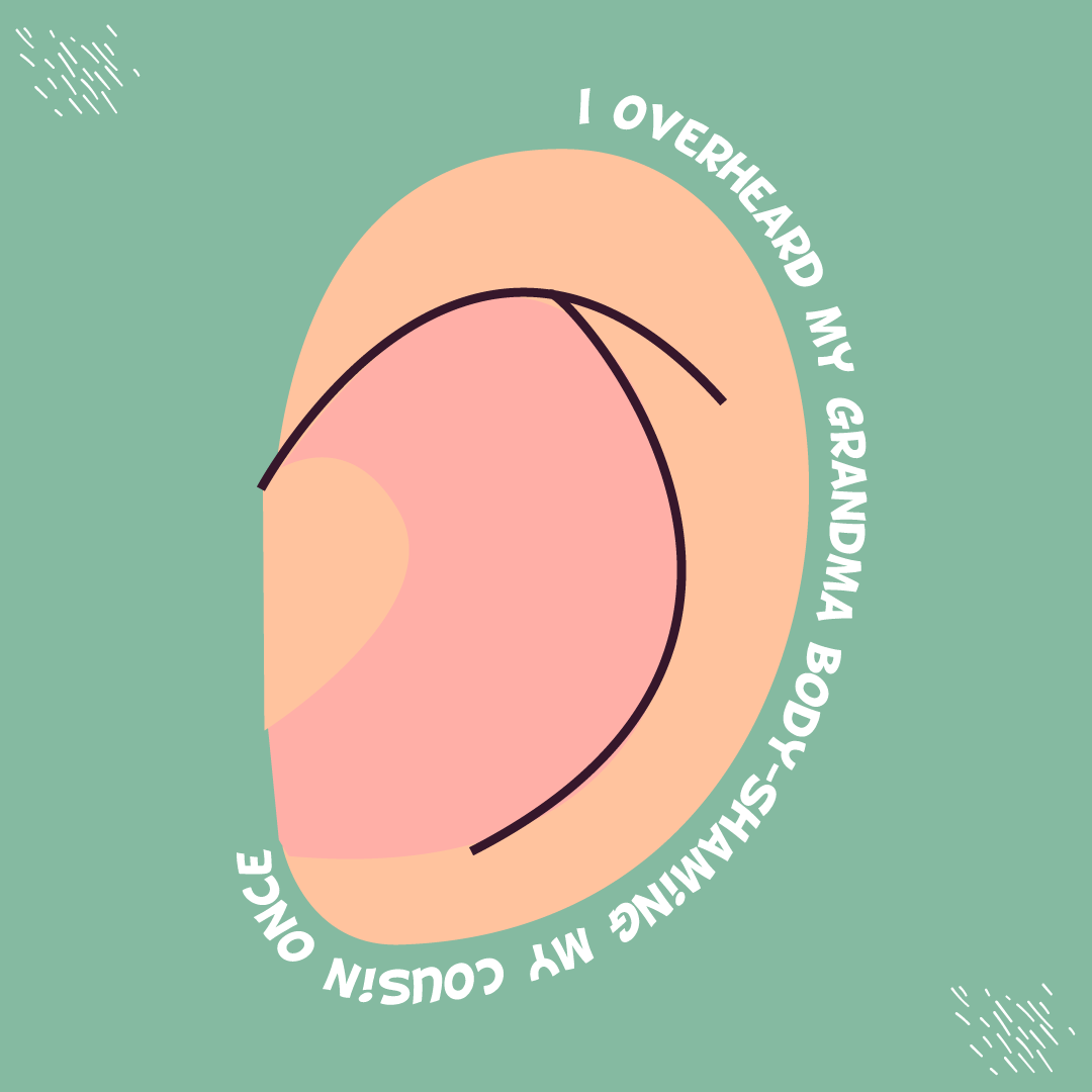 Story slide for Represent Zine focused on body positivity, showing an ear graphic with the story text.