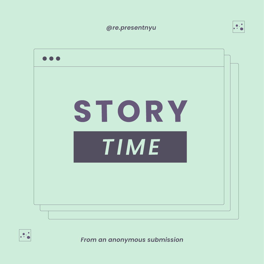 Title slide for Represent Zine focused on body positivity, showing a computer window graphic with the text "Story Time"