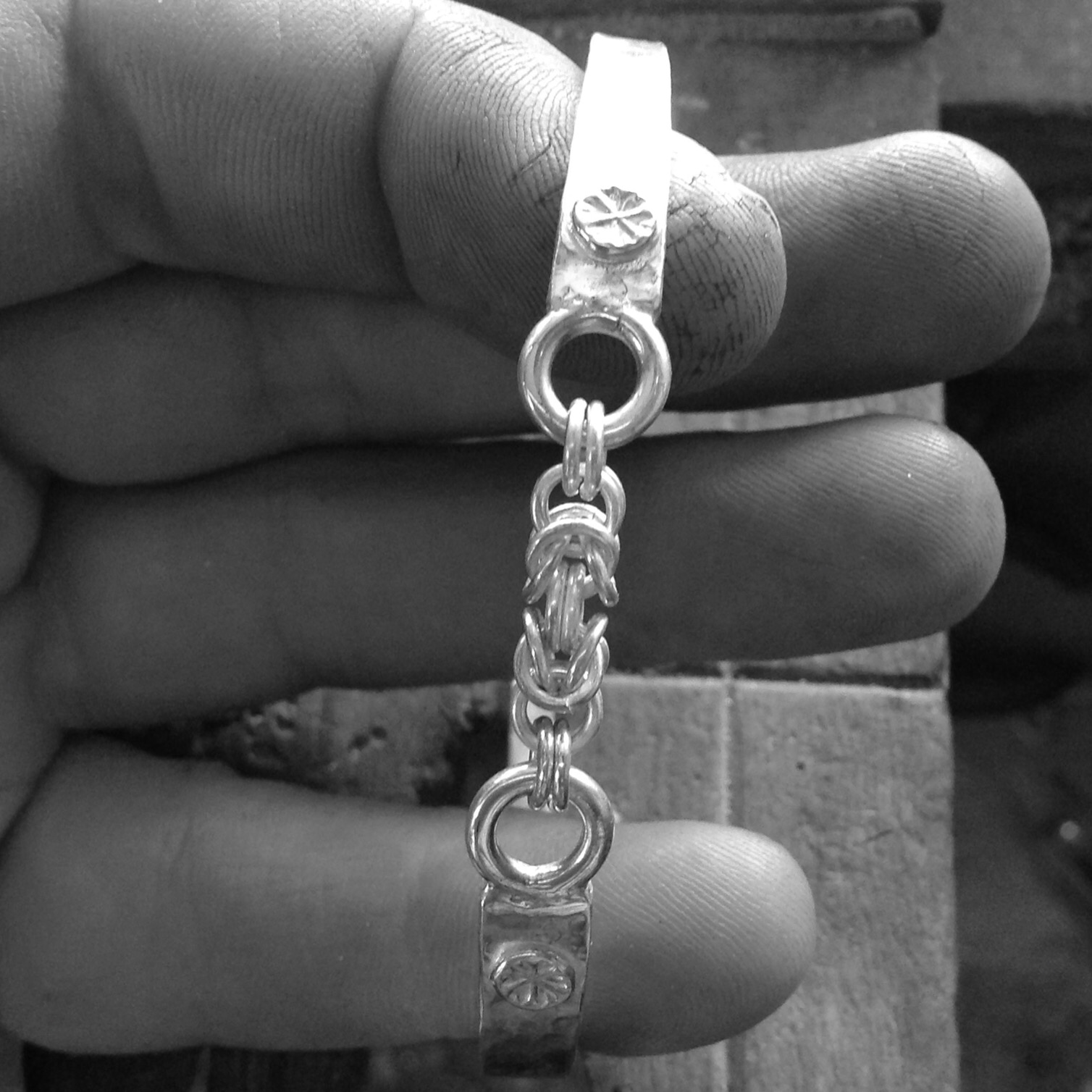 Sterling silver Byzantine link forged sliver cuff