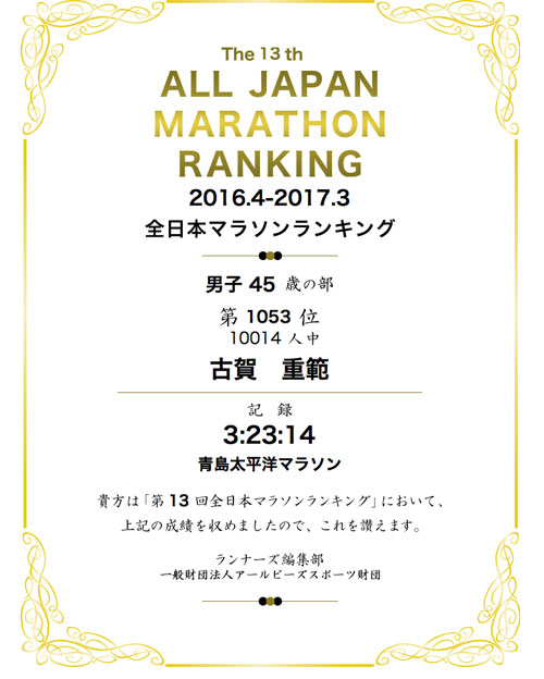 第13回全日本マラソンランキング