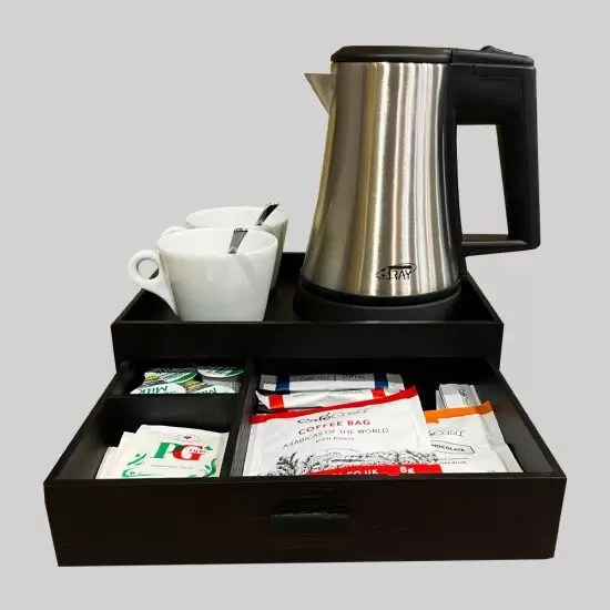 Smart Black/Brown Veneer Hospitality Tray with Drawer