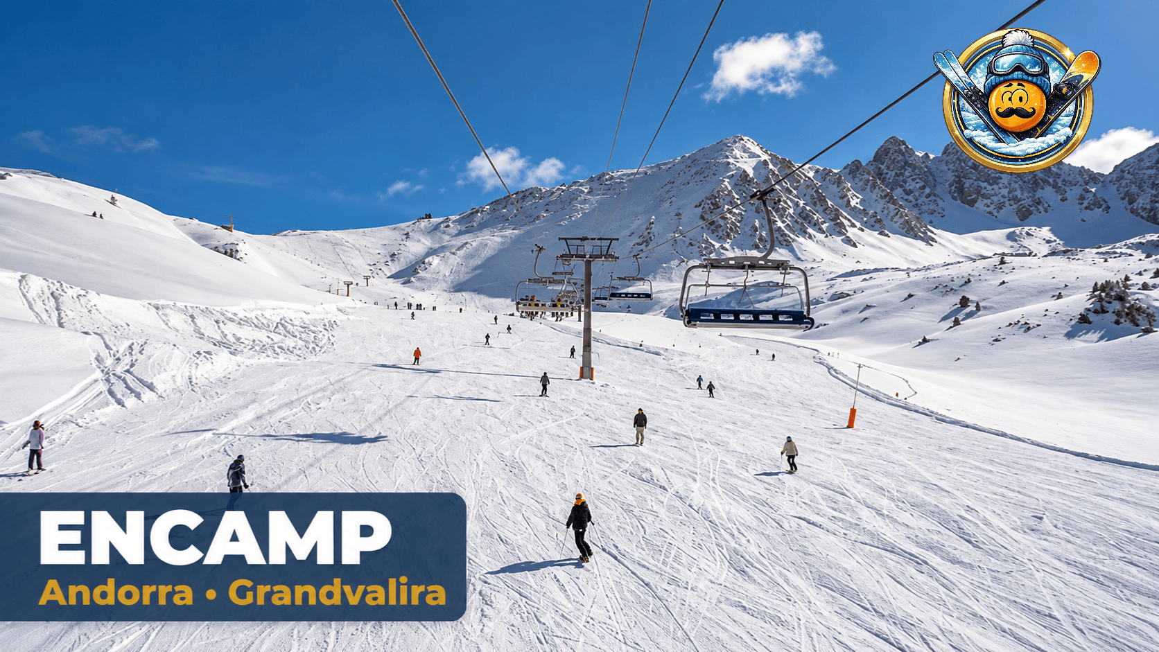 Cabines do Funicamp sobre o vale nevado de Encamp, na Grandvalira, em Andorra