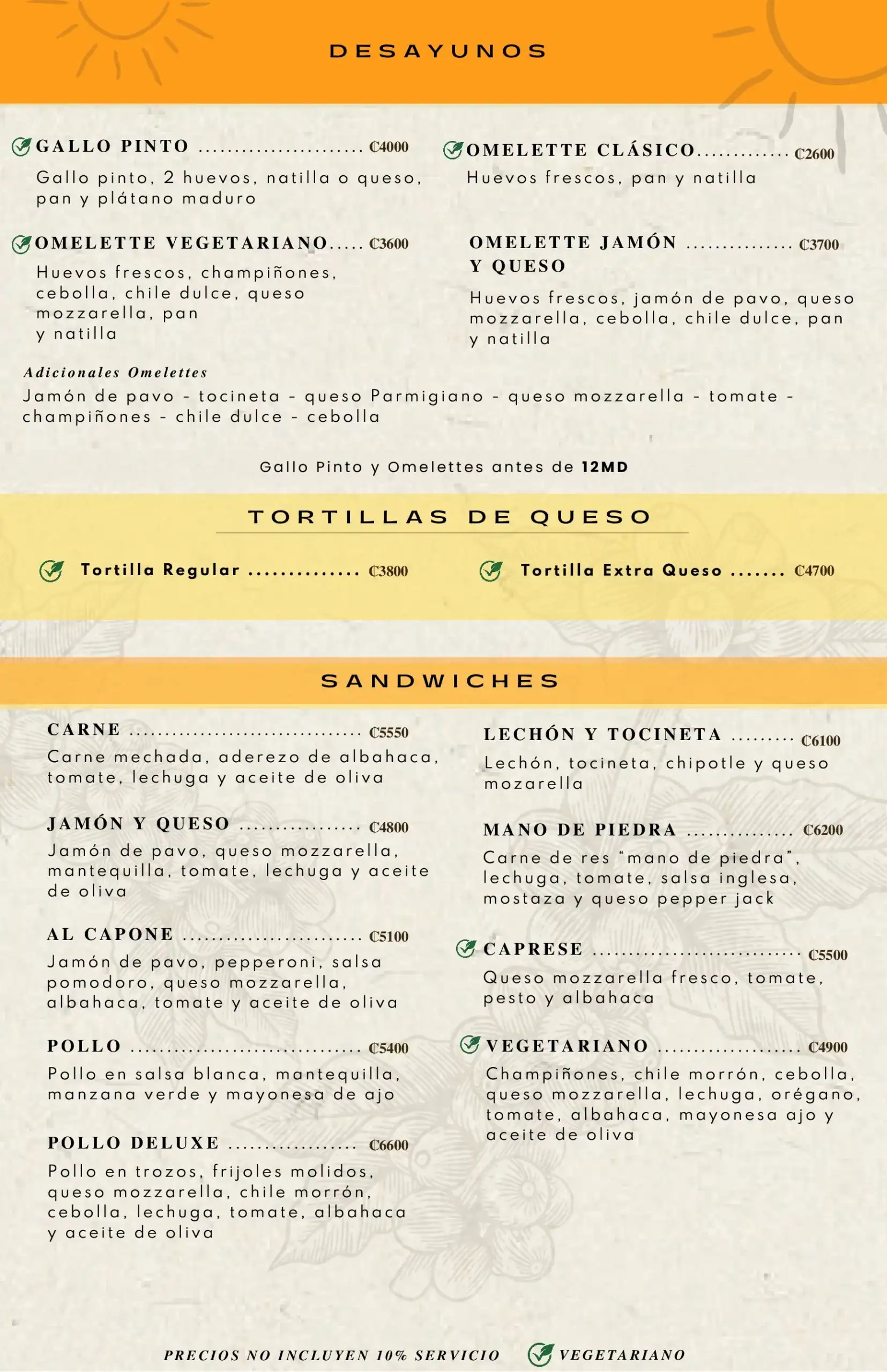Menu cafeteria