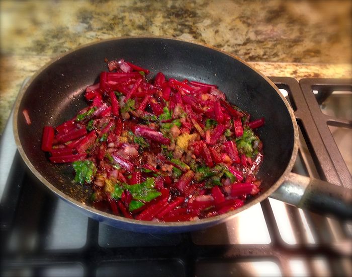 adding beet stems and greens