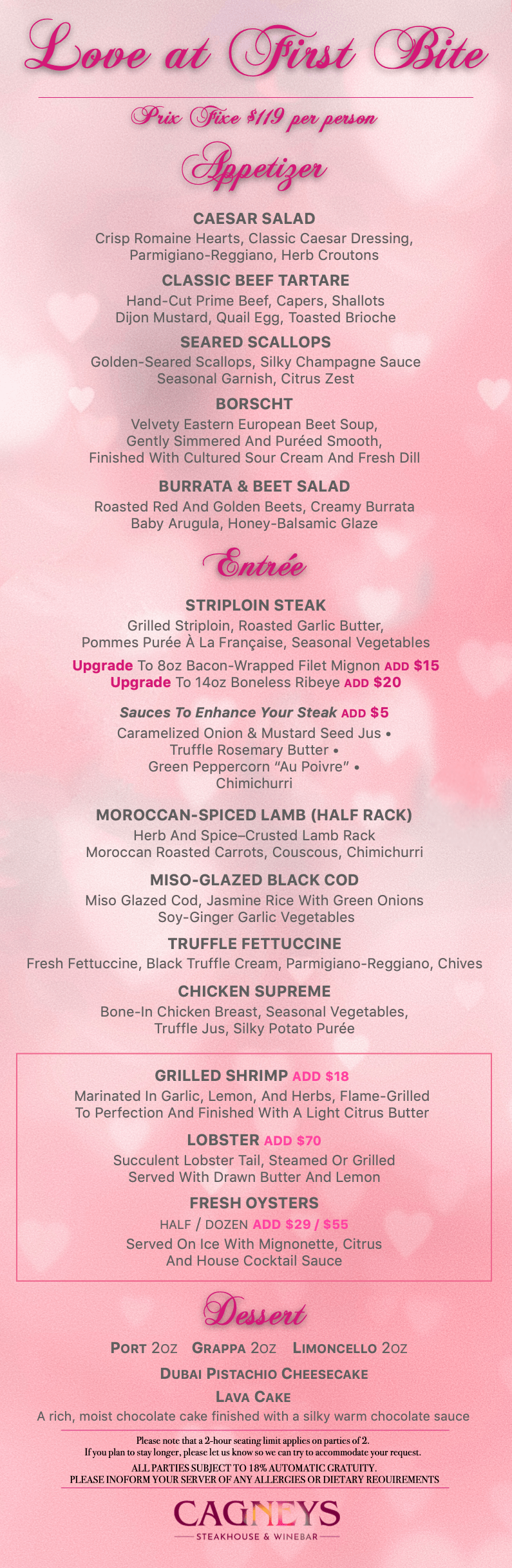 2026 Valentine's Day Prix Fixe