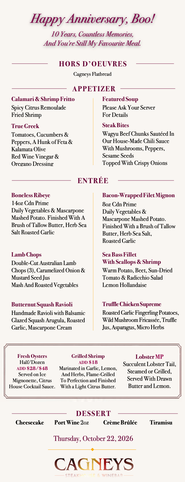 VIP menu