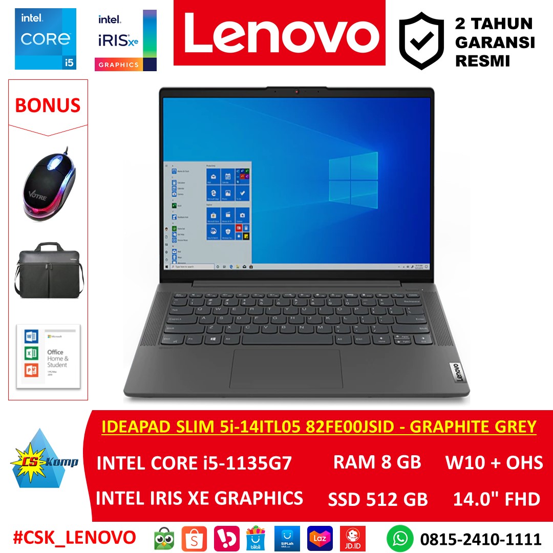 Lenovo Ideapad Slim 5i-14ITL05 82FE00JSID Intel Core i5-1135G7 RAM 8GB  SSD 512GB W10 OHS 14 FHD IPS