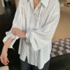 莫代爾肌理感凹凸布料飄帶條紋襯衫
