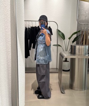 Restock/側綁繩細格紋抓褶休閒褲：圖片 6