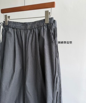 Restock/側綁繩細格紋抓褶休閒褲：圖片 9