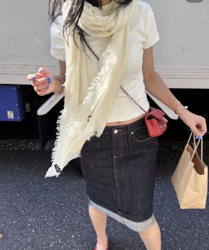 下卷邊設計感原色單寧裙：圖片 9