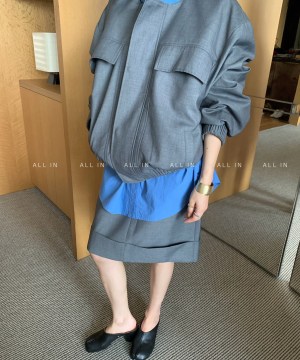 高級感廓形純棉夾克+褶邊裙套裝