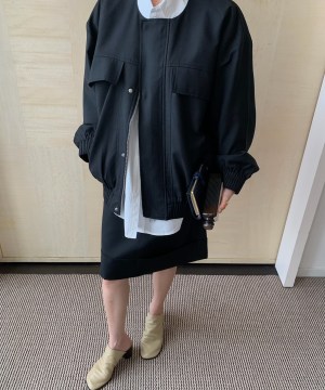 高級感廓形純棉夾克+褶邊裙套裝：圖片 18