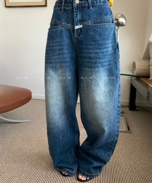 設計感帥氣貼標拼接牛仔褲：圖片 10