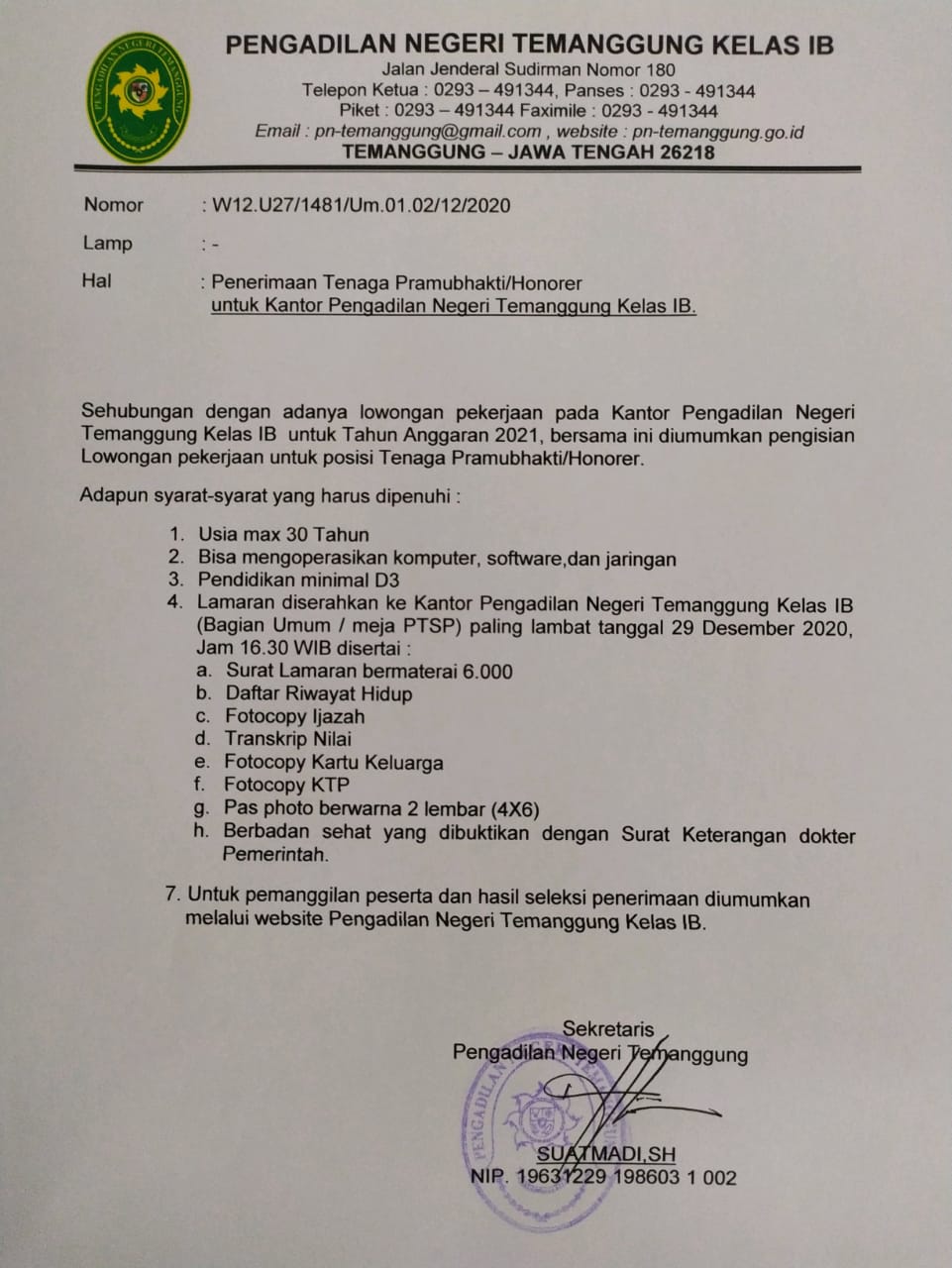 02.11.2021 · bursa lowongan kerja depnaker terbaru lulusan sma smk d3 s1 semua jurusan lowongan bank bumn cpns november 2021 | page 2 Lowongan Kerja Pengadilan Negeri Temanggung Minimal D3