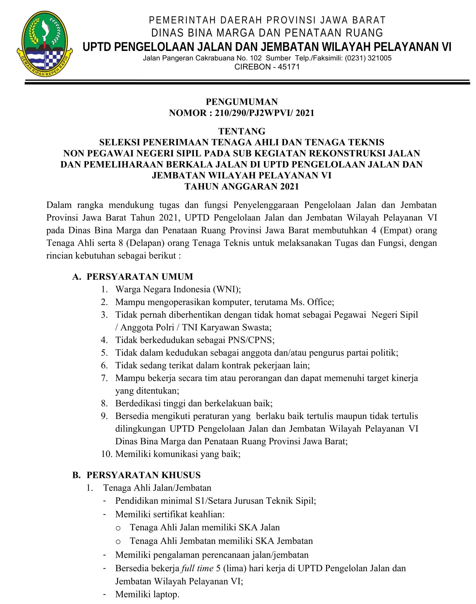 Se dirjen bm tata cara perubahan kontrak konstruksi 26 jan. Lowongan Kerja Dinas Bina Marga Dan Penataan Ruang