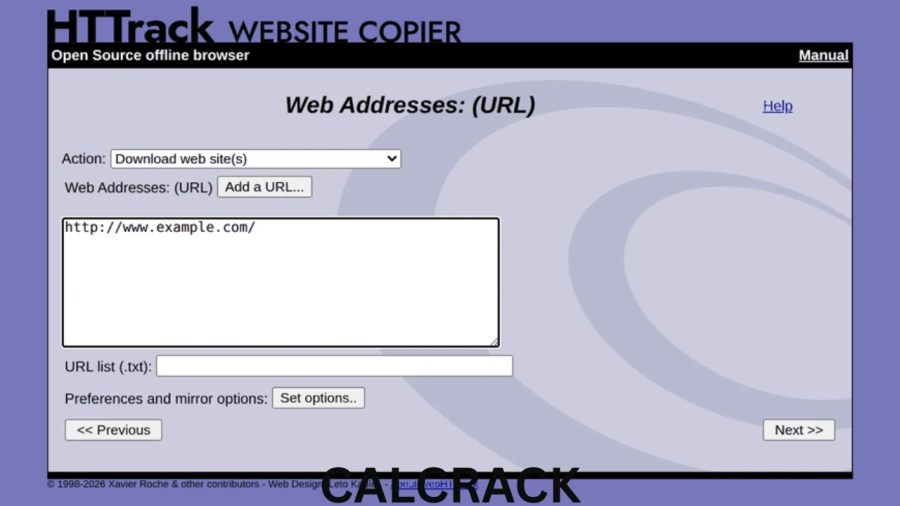 HTTrack Website Copier software interface