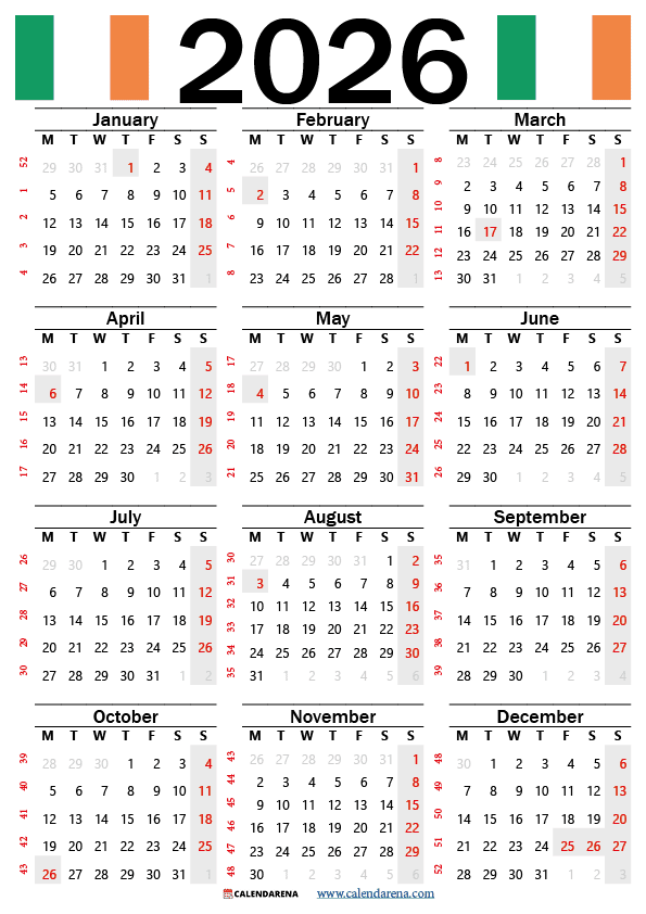 2026 Calendar Ireland Printable Get Free Download Free Printable Calendar 2026 Ireland 