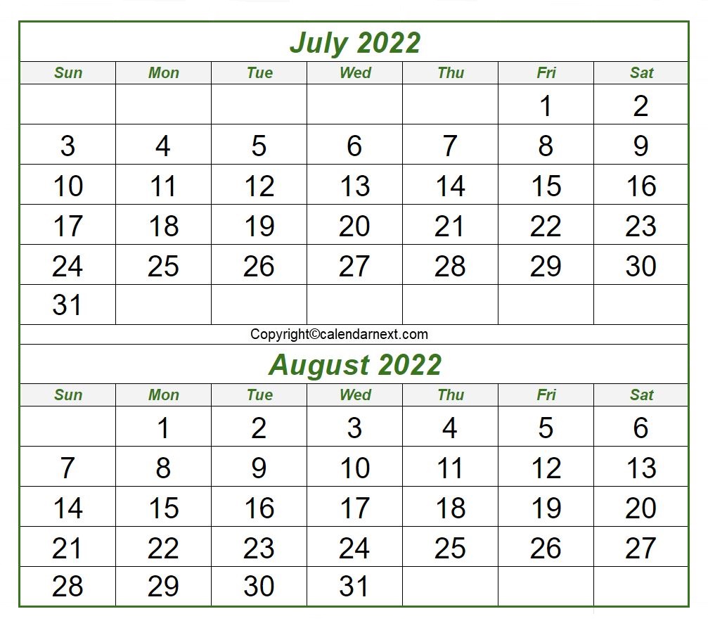 printable july august 2022 calendar with holidays calendar next