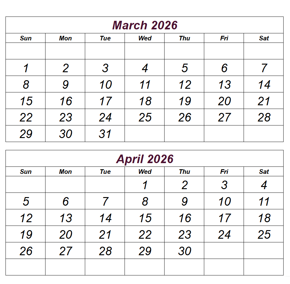 April 2026 Calendar Printable And Editable Printable 2026 Calendar Printable March April 2026 Calendar 
