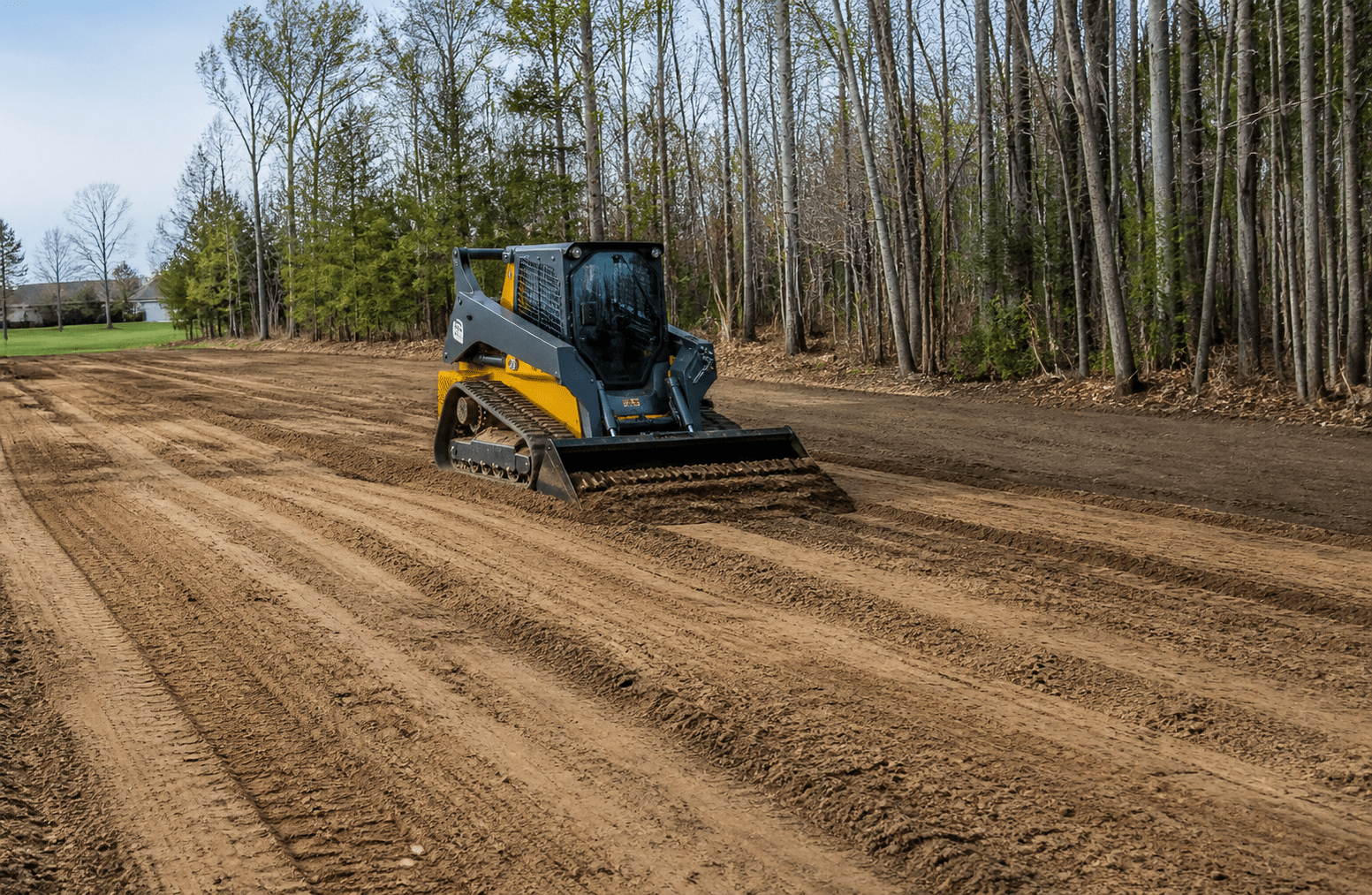 Compact track loader grading a residential site in Minnesota