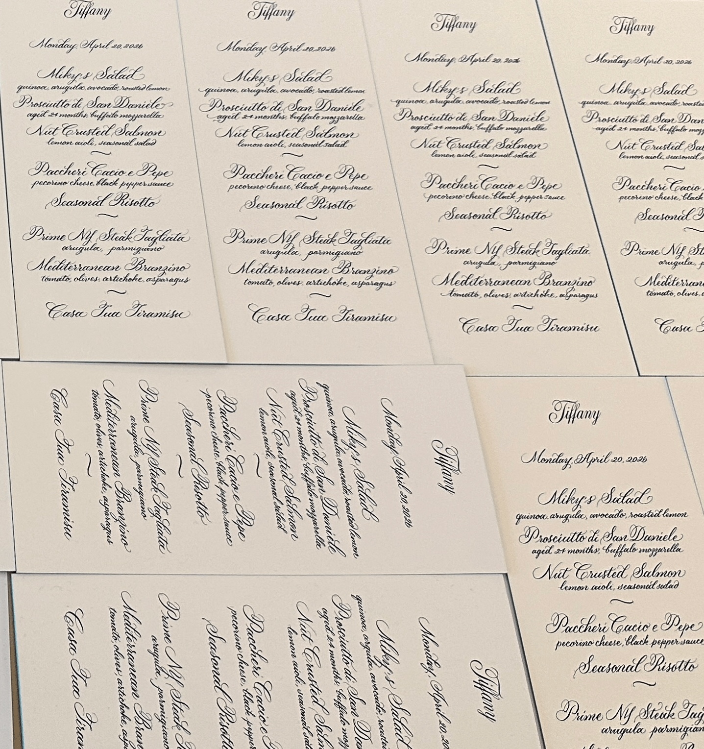 Menu inscription for Tiffany & Co's Blue Book