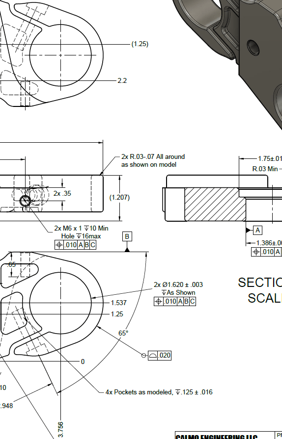 Reverse engineered CAD drawing and manufacturing detail created from scanned part data
