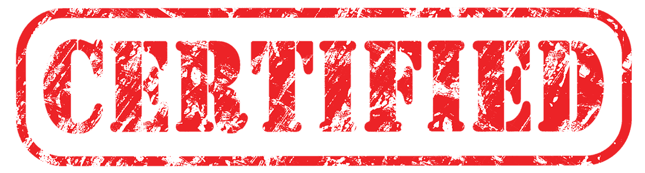 Red certified stamp with distressed effect.