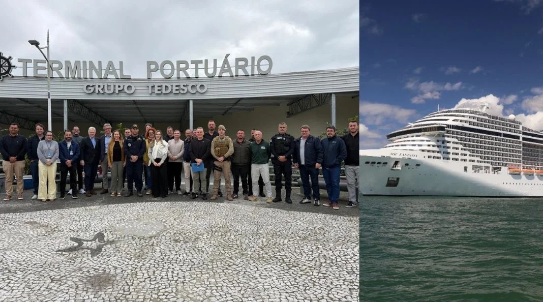Reunião de pré-temporada no Atracadouro Barra Sul, reuniu representantes da Secretaria de Turismo, Cruise Lines International Association (CLIA) Brasil, forças de segurança, órgãos públicos e demais instituições. (Fotos PMBC)