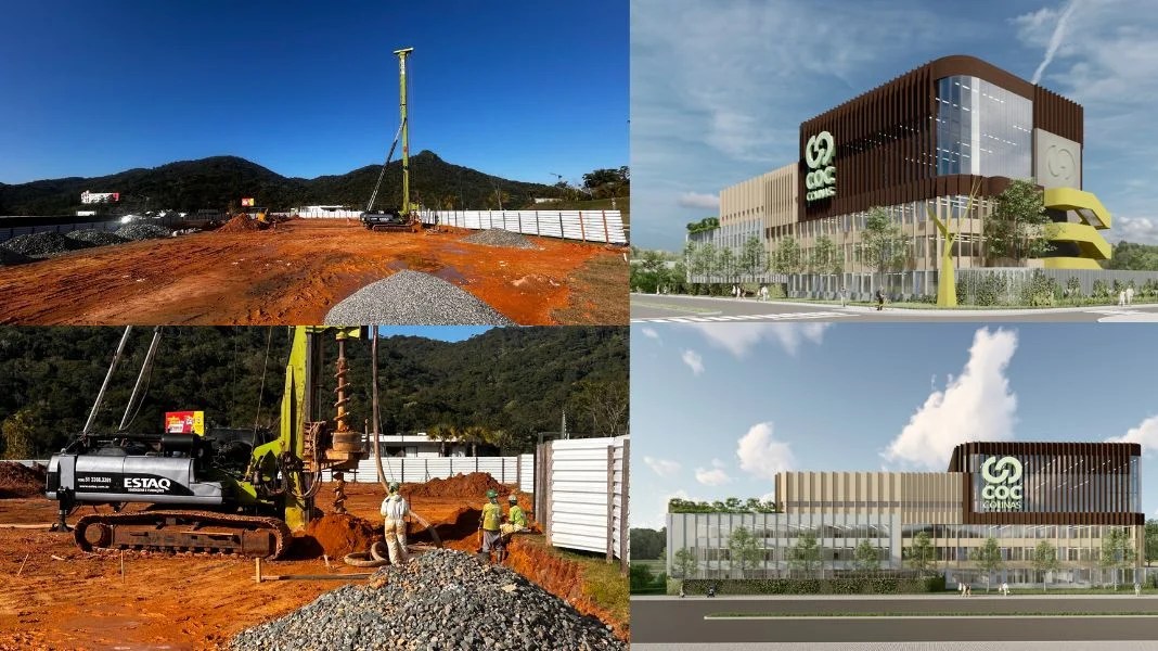 Fotos da obra e 3Ds do futuro colégio. (Crédito Divulgação)