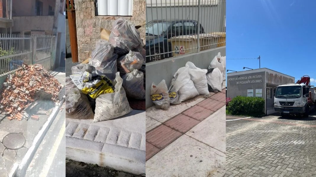 Materiais deixados nas ruas fora dos dias de coleta podem ser arrastados até bocas de lobo, rios e ribeirões. BC possui PEVs e Ecopontos para descarte. (Crédito PMBC.)