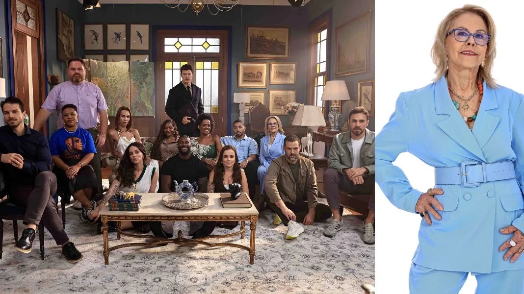 Os participantes de Herança em Jogo e Miyriã em destaque na foto do lado direito. (Crédito Divulgação Globoplay.)