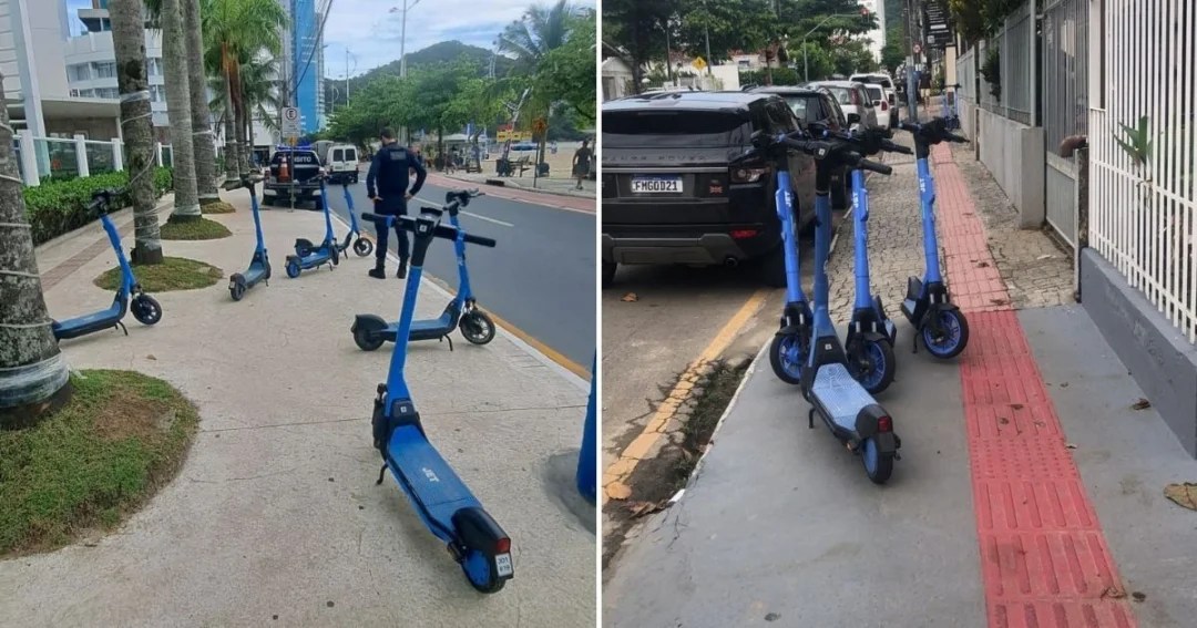 JET foi alvo de inúmeras denúncias por patinetes em cima de calçadas. (Crédito ArquivoJP3/BC Trânsito.)