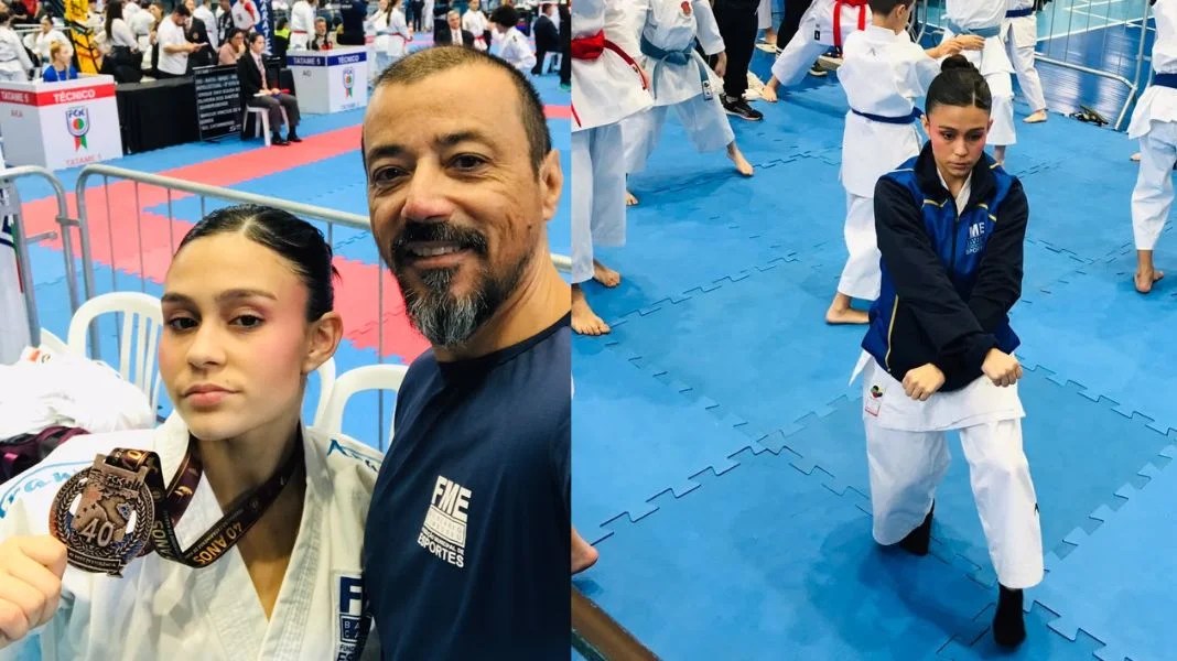 Amanda com o técnico Carlos Eduardo Mendes Soares. (Fotos FMEBC)