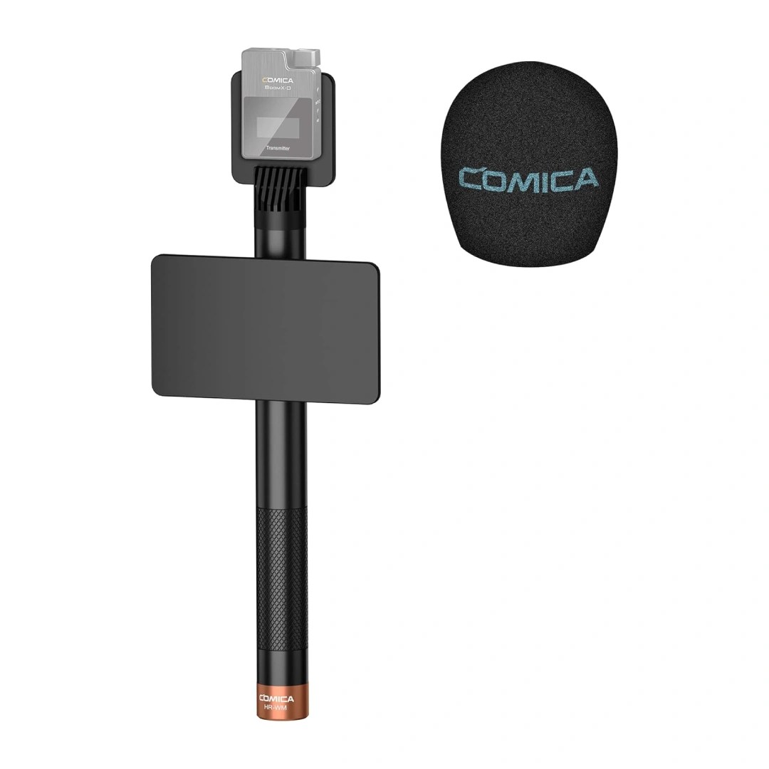 comica HR-WM Interview Handheld Adapter for Rode Wireless GO ME/BoomX-D/D Pro/BoomX-U Wireless Lavalier Microphone, Mic Handle for News Report, TV Interview and Video Shooting, etc.(with Windscreen