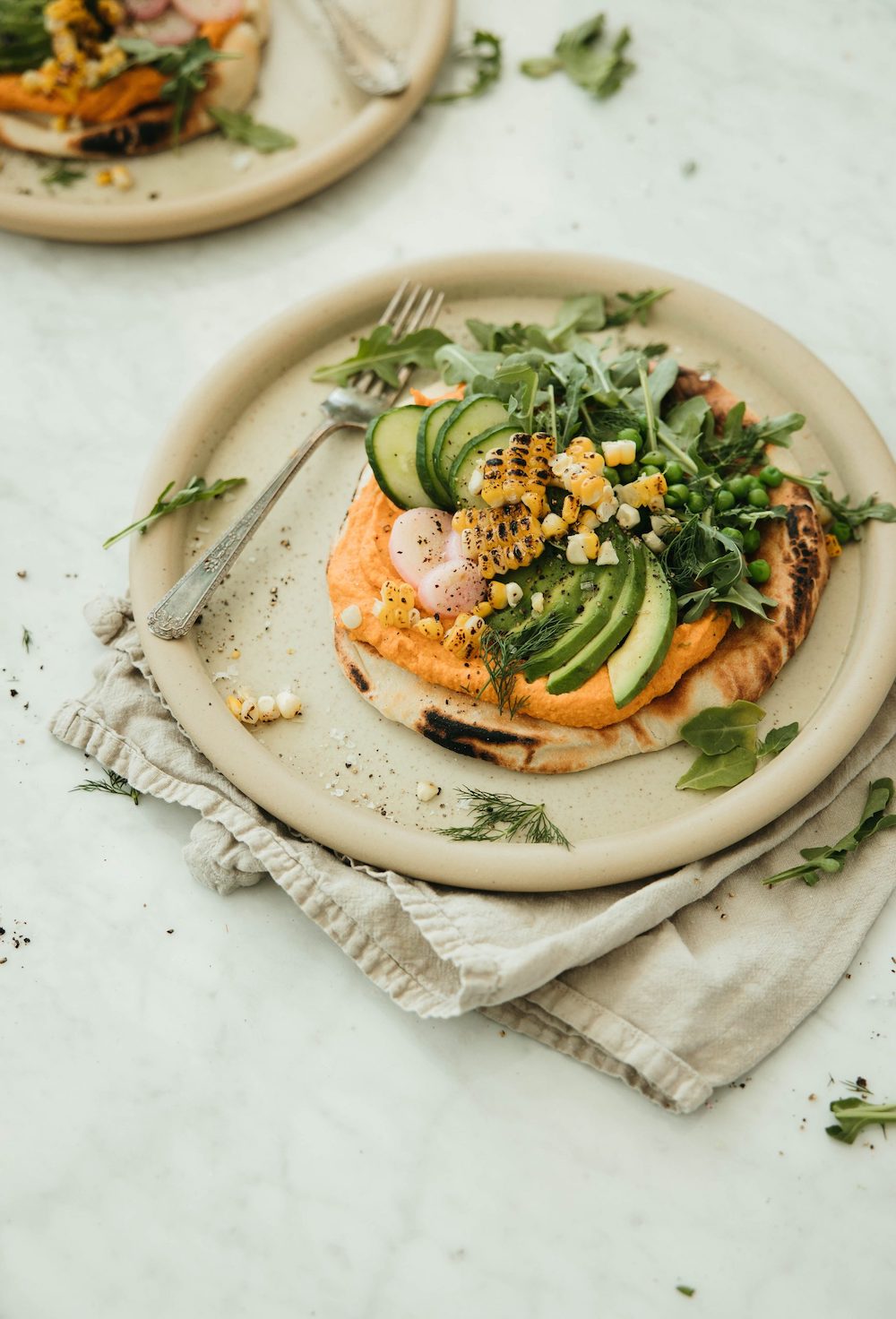 Vegan Flatbread with Roasted Carrot and Red Pepper Hummus