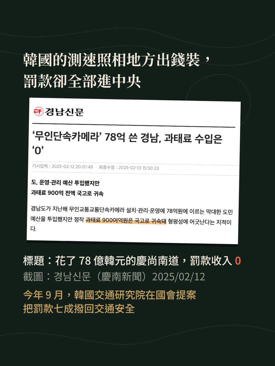 交通罰鍰一年 265 億，117 年起要 100% 專款專用