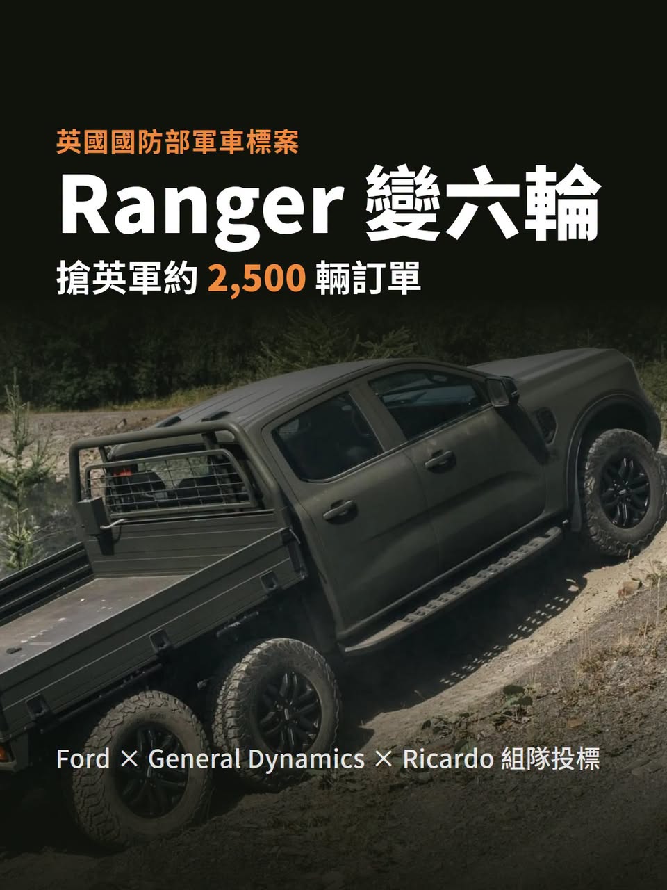 Ford 把 Ranger 改成六個輪子搶英軍訂單，台灣這邊要買 4,547 輛
