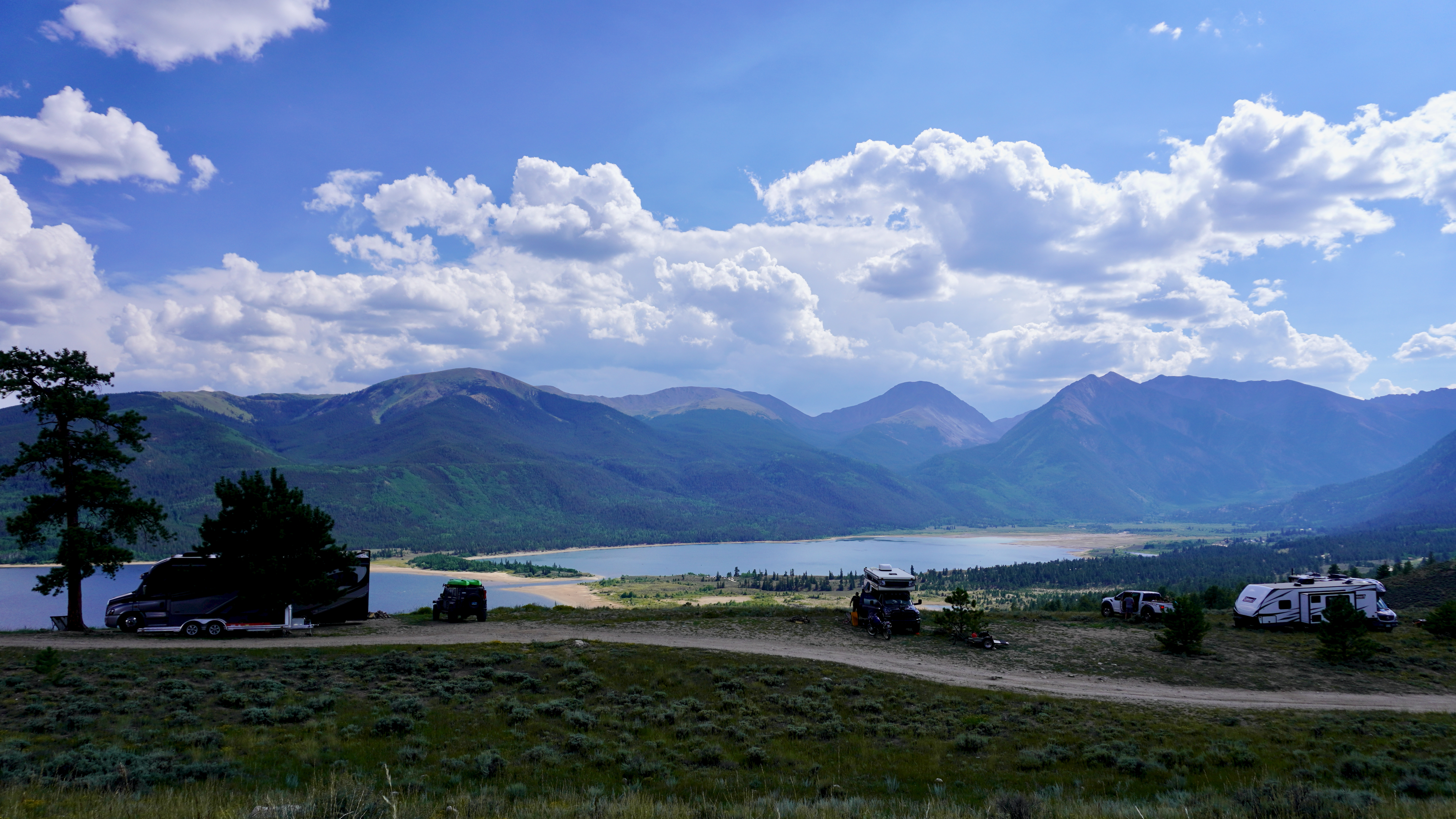 lakes below mountain range