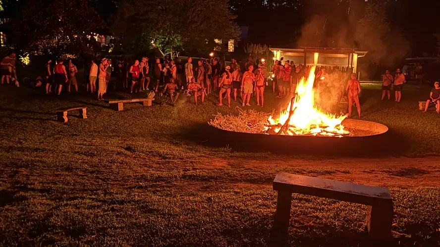 Community fire pit where meet and greet happens every Friday.